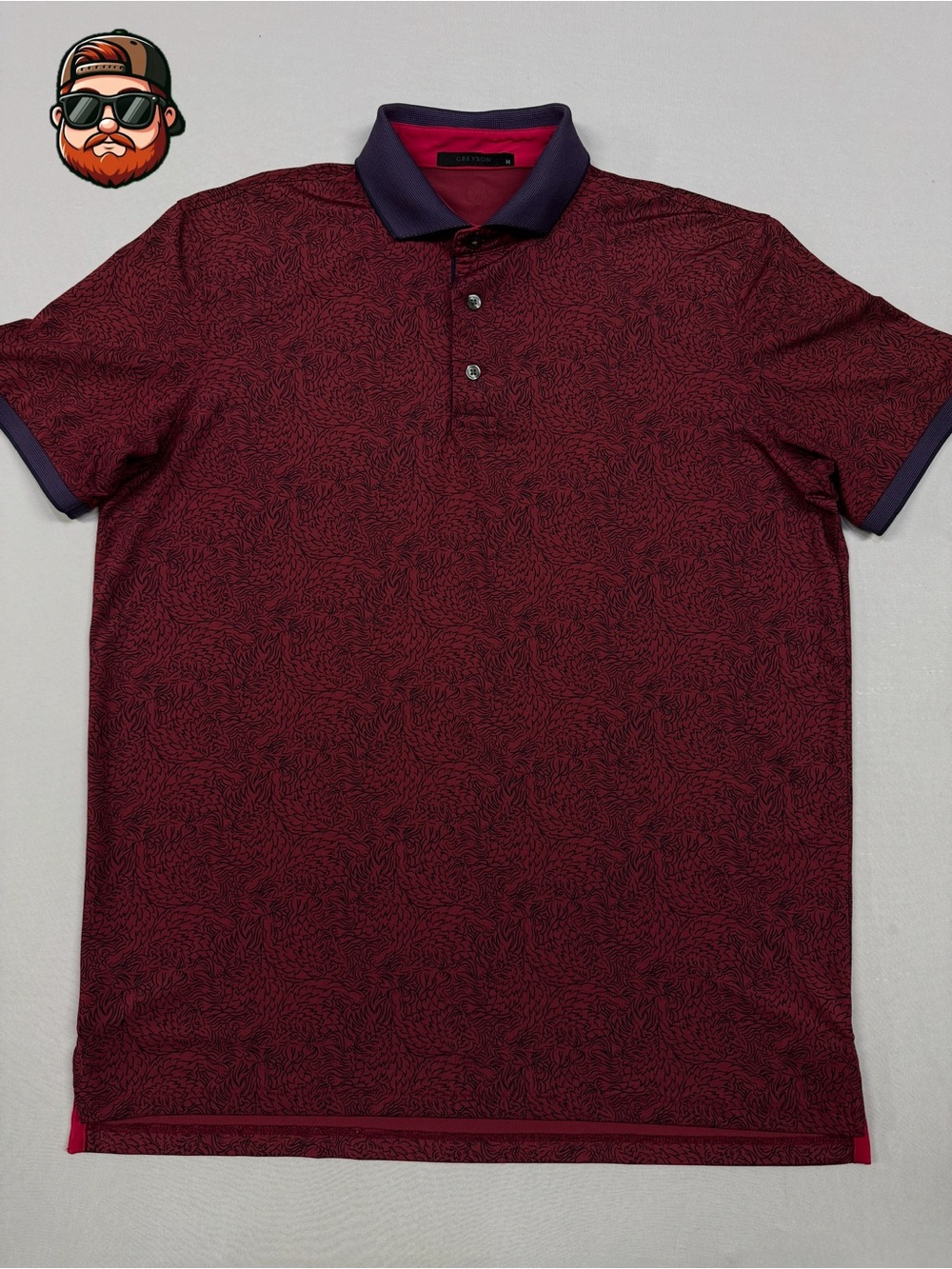Greyson Men's Medium Blue Red Polo Shirt Stretch Wolf Golf Performance